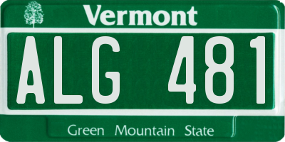 VT license plate ALG481