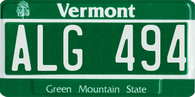 VT license plate ALG494