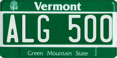 VT license plate ALG500