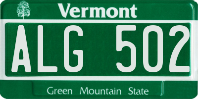 VT license plate ALG502