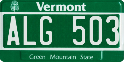 VT license plate ALG503