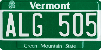 VT license plate ALG505