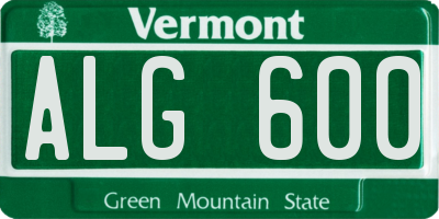 VT license plate ALG600