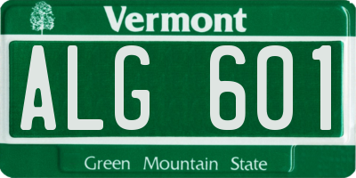 VT license plate ALG601
