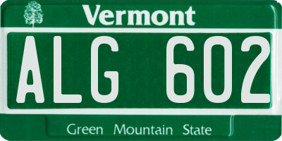 VT license plate ALG602