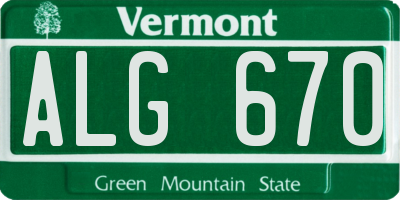 VT license plate ALG670