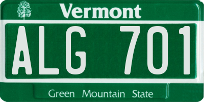 VT license plate ALG701