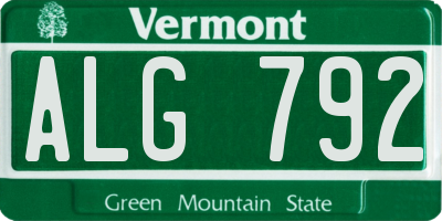 VT license plate ALG792