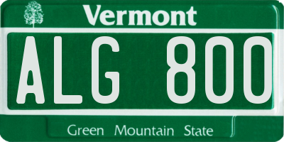 VT license plate ALG800