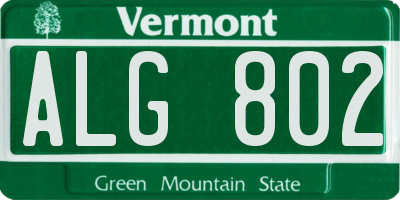 VT license plate ALG802