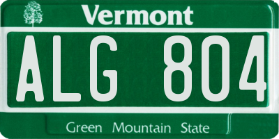 VT license plate ALG804