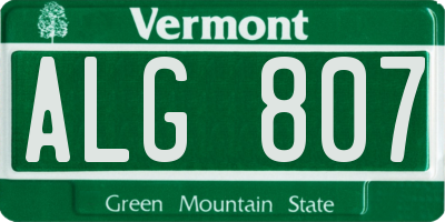 VT license plate ALG807