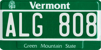VT license plate ALG808