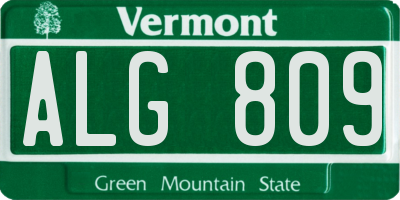 VT license plate ALG809