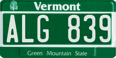 VT license plate ALG839