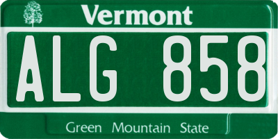 VT license plate ALG858