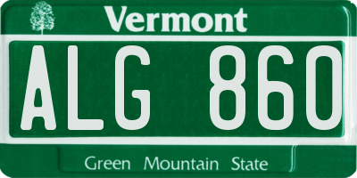 VT license plate ALG860
