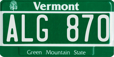 VT license plate ALG870
