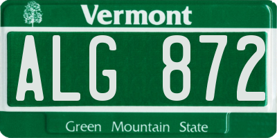 VT license plate ALG872