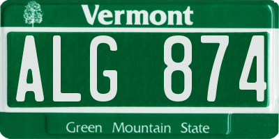 VT license plate ALG874
