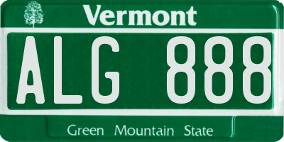 VT license plate ALG888