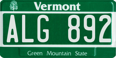 VT license plate ALG892