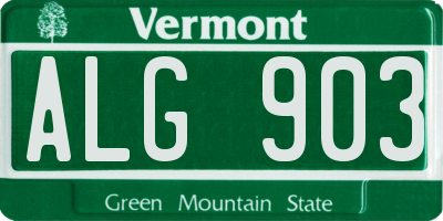 VT license plate ALG903