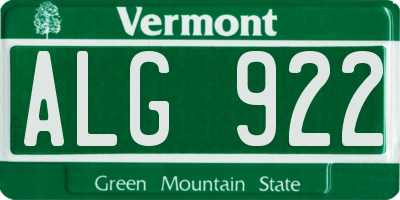 VT license plate ALG922