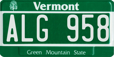 VT license plate ALG958