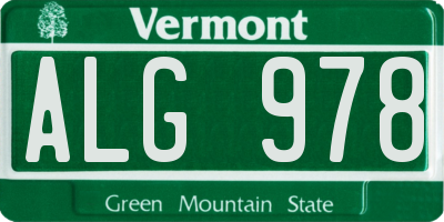 VT license plate ALG978