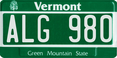 VT license plate ALG980