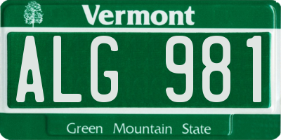 VT license plate ALG981