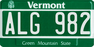 VT license plate ALG982