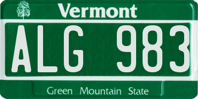 VT license plate ALG983