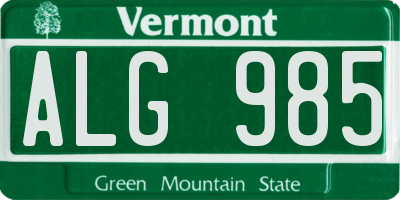 VT license plate ALG985
