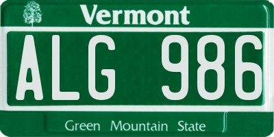VT license plate ALG986