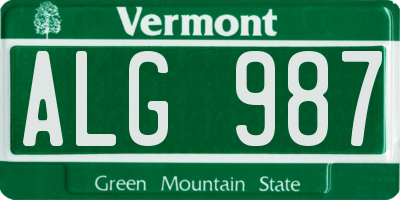 VT license plate ALG987