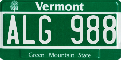 VT license plate ALG988