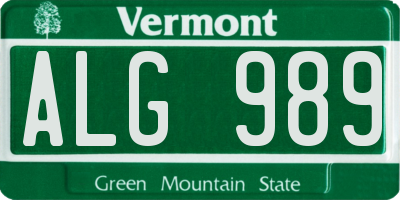 VT license plate ALG989