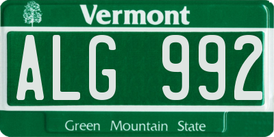 VT license plate ALG992