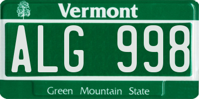 VT license plate ALG998
