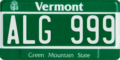VT license plate ALG999