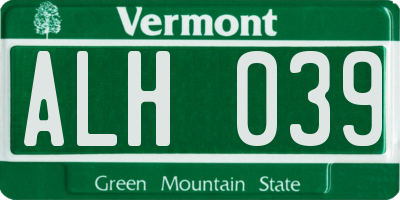 VT license plate ALH039