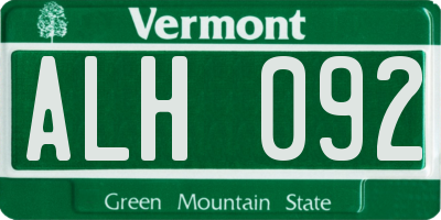 VT license plate ALH092