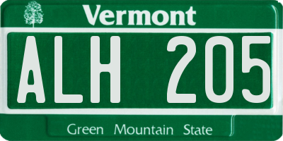 VT license plate ALH205