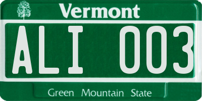 VT license plate ALI003