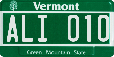 VT license plate ALI010