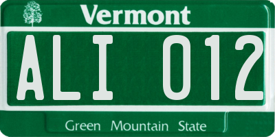 VT license plate ALI012