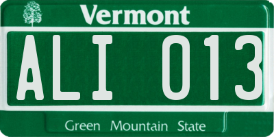 VT license plate ALI013