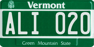 VT license plate ALI020